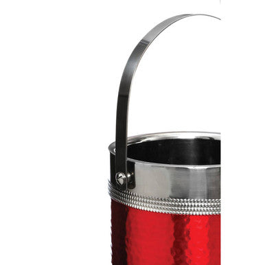 Orsina Red Ice Bucket with Tongs – Insulated Hammered Metal Barware