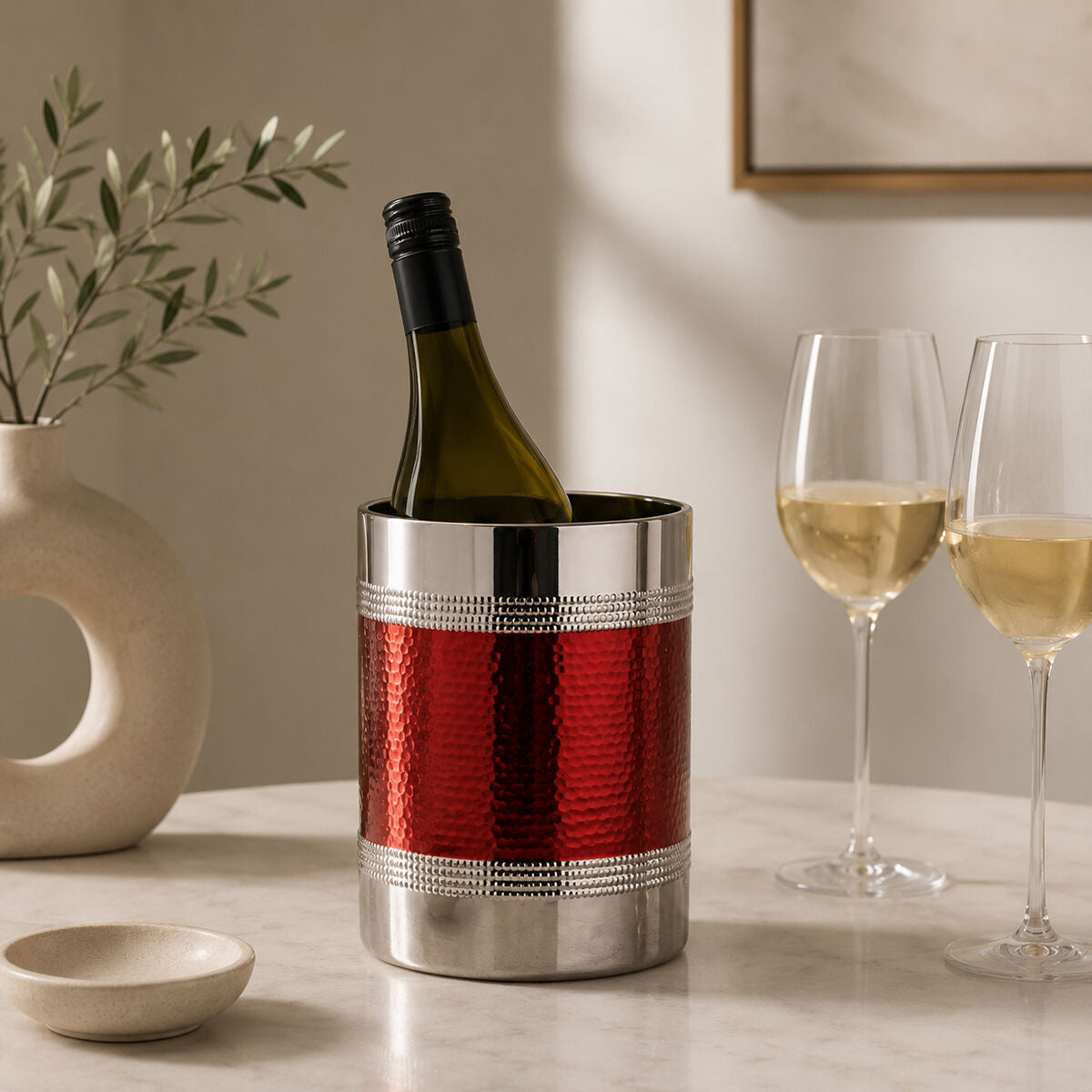 Orsina Hammered Red Band Wine & Champagne Bottle Cooler – Double-Walled
