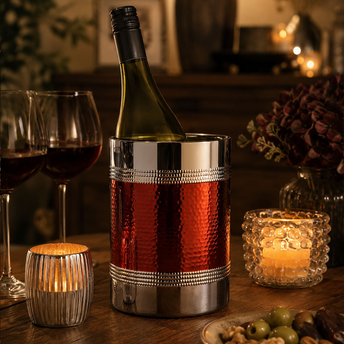 Orsina Hammered Red Band Wine & Champagne Bottle Cooler – Double-Walled