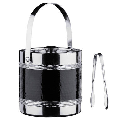 Orsina Black Ice Bucket with Tongs | Insulated Hammered Barware