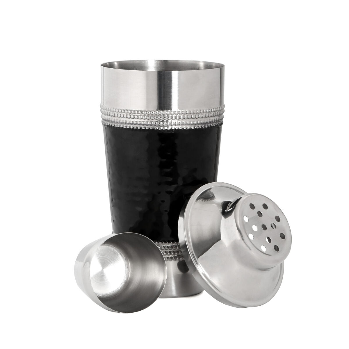 Orsina Hammered Black Band Cocktail Shaker | 650ml Cobbler Design