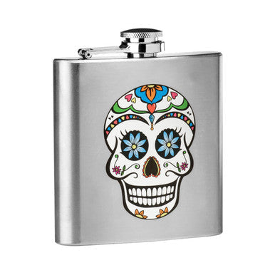 Orsina Auden Skull Design Hip Flask – 6oz Metallic Pocket Flask