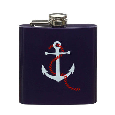 Orsina Auden Hip Flask – 6 oz Navy Blue Nautical Anchor Pocket Flask