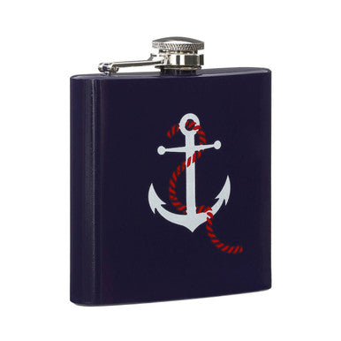 Orsina Auden Hip Flask – 6 oz Navy Blue Nautical Anchor Pocket Flask