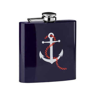 Orsina Auden Hip Flask – 6 oz Navy Blue Nautical Anchor Pocket Flask