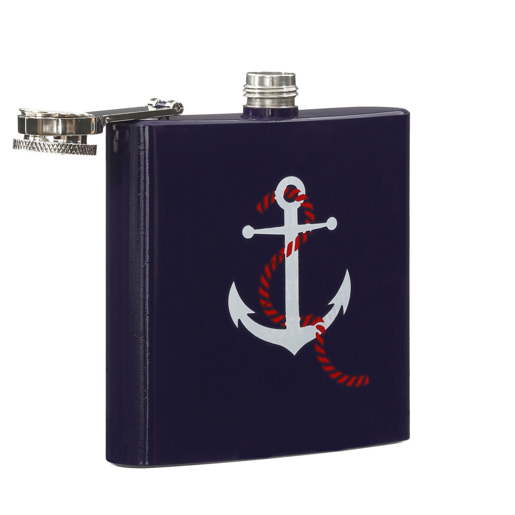 Orsina Auden Hip Flask – 6 oz Navy Blue Nautical Anchor Pocket Flask