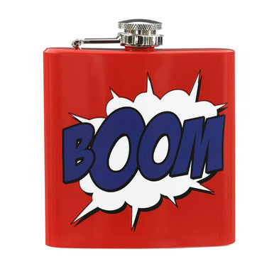 Orsina Auden Red Hip Flask – 6oz Stainless Steel Comic Boom Design