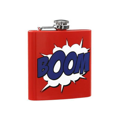 Orsina Auden Red Hip Flask – 6oz Stainless Steel Comic Boom Design