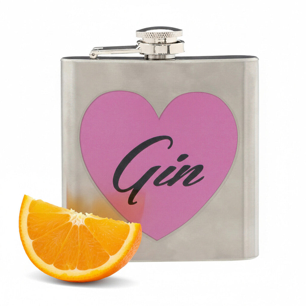 Orsina Gin Hip Flask – 6oz Pink Heart Motif Stainless Steel Pocket Flask