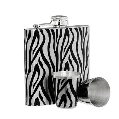 Orsina Zebra Print Hip Flask and Shot Glasses Set – 6oz Gift Set