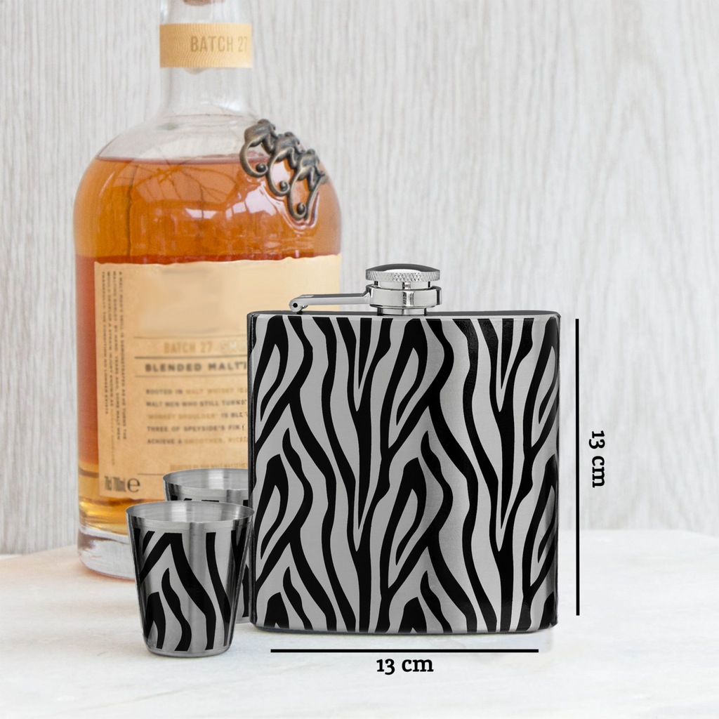 Orsina Zebra Print Hip Flask and Shot Glasses Set – 6oz Gift Set