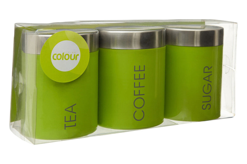 Orsina Lime Green Enamel Tea Coffee & Sugar Set | Airtight Canisters