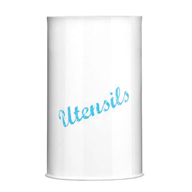 Orsina White and Blue Utensil Canister – Powder Coated Iron Holder