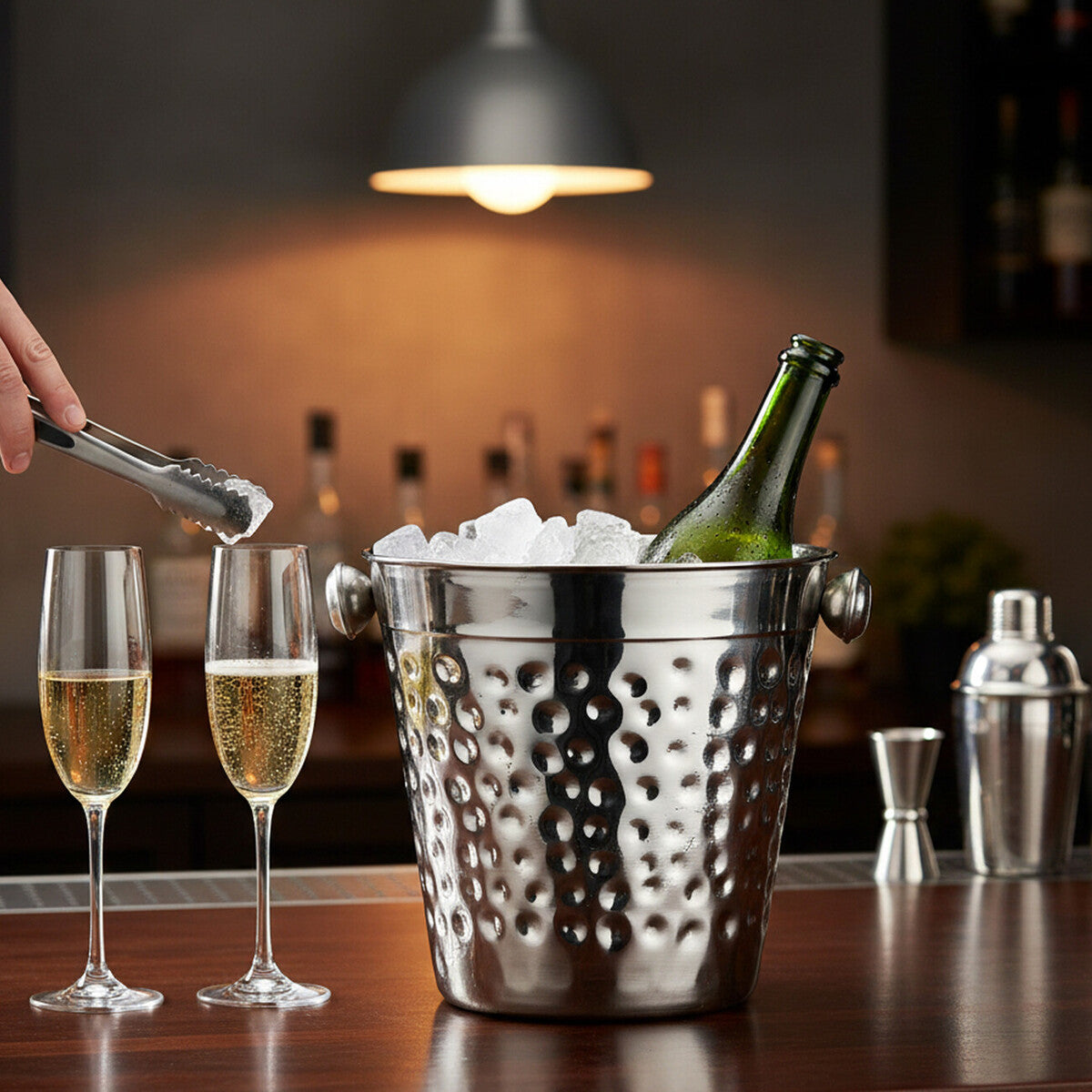 Orsina Mixology Ice Bucket – Hammered Stainless Steel Barware