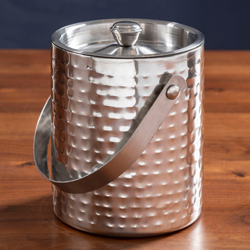 Orsina Hammered Ice Bucket with Lid and Handle – Insulated Barware