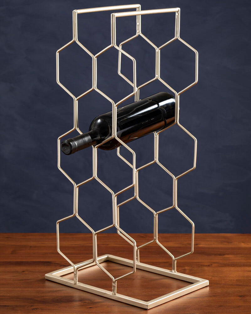 Orsina Yaxi Gold Wine Rack – 9 Bottle Geometric Iron Storage Tower