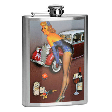 Orsina Pinup 8oz Hip Flask – Slim Silver Stainless Steel Pocket Flask
