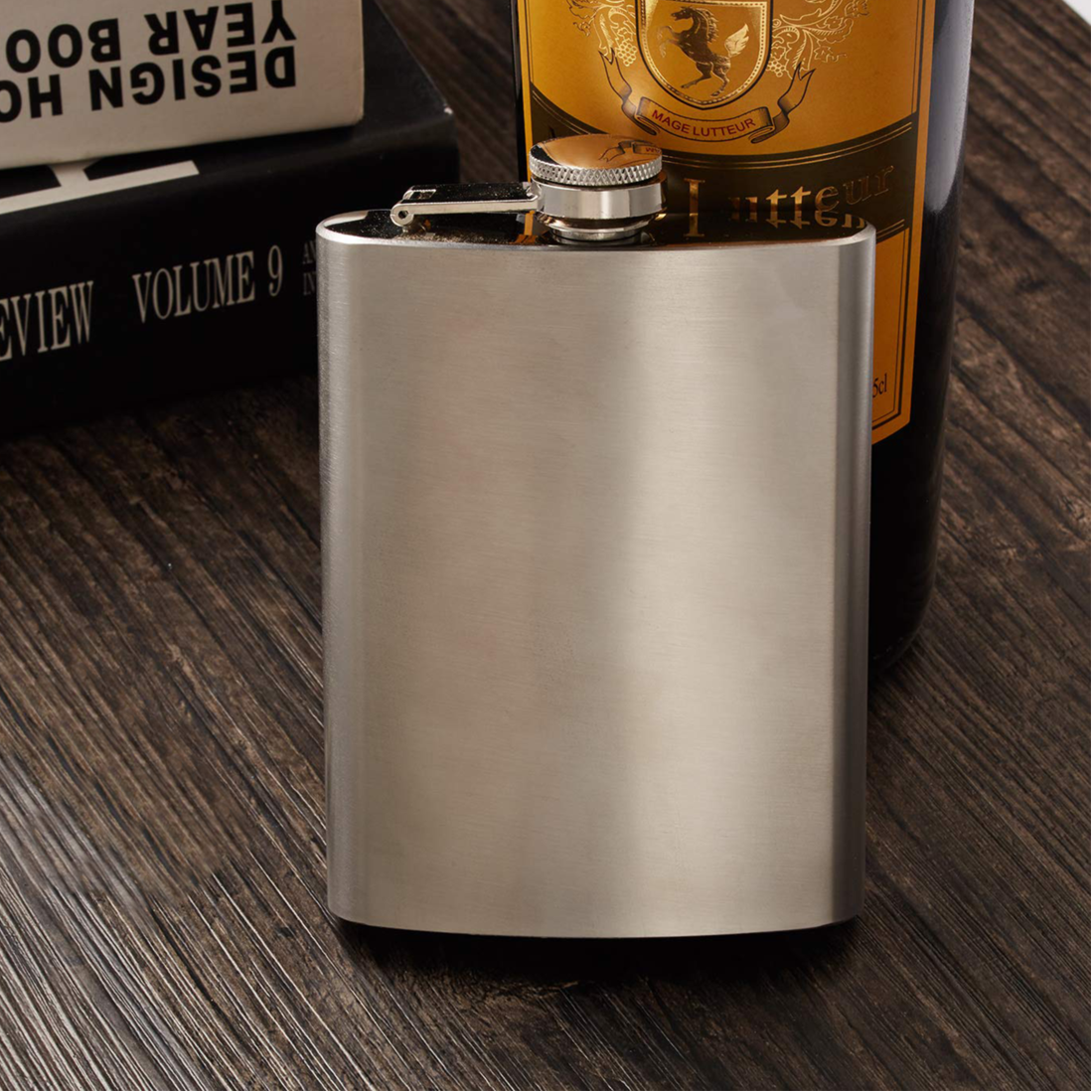 Orsina Auden Hip Flask – 8oz Stainless Steel Pocket Flask with Hinged Cap