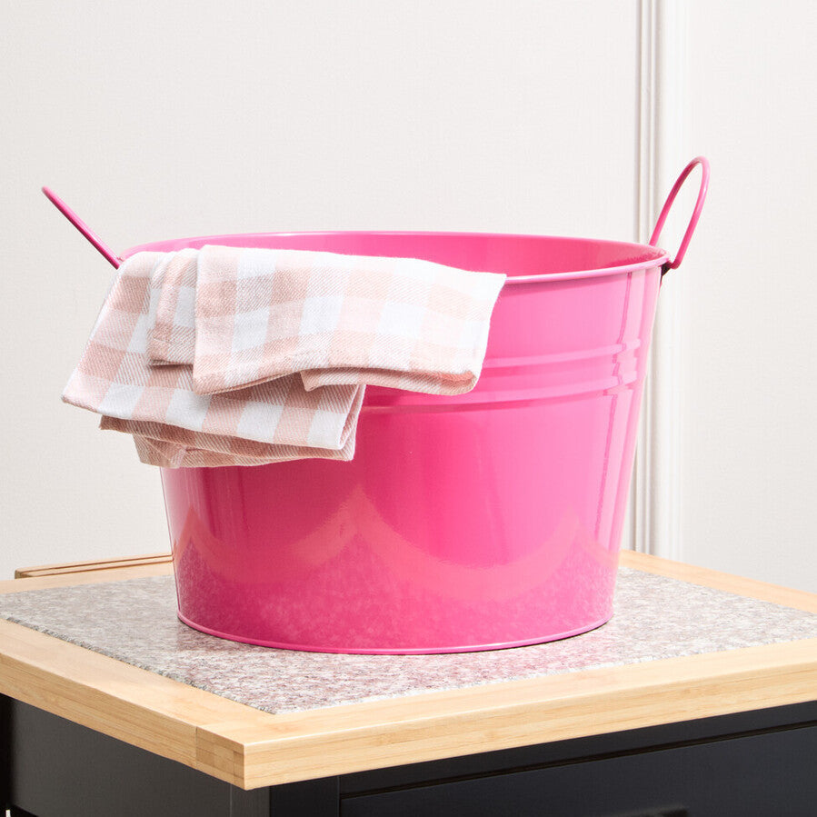 Orsina Pink Metal Bucket – Durable Storage Bin with Handles, 1pc