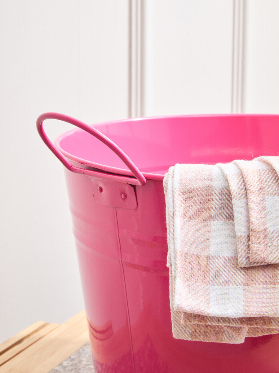 Orsina Pink Metal Bucket – Durable Storage Bin with Handles, 1pc