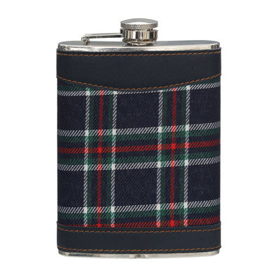 Orsina Blue Tartan Hip Flask | Stainless Steel with Leather Trim