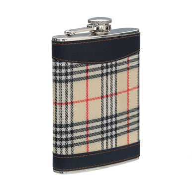 Orsina Cream Tartan Hip Flask – Stainless Steel with Leather Trim
