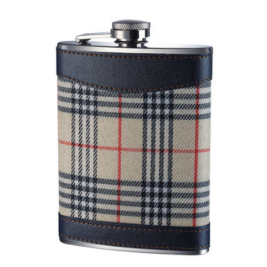 Orsina Cream Tartan Hip Flask – Stainless Steel with Leather Trim