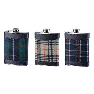 Orsina Cream Tartan Hip Flask – Stainless Steel with Leather Trim