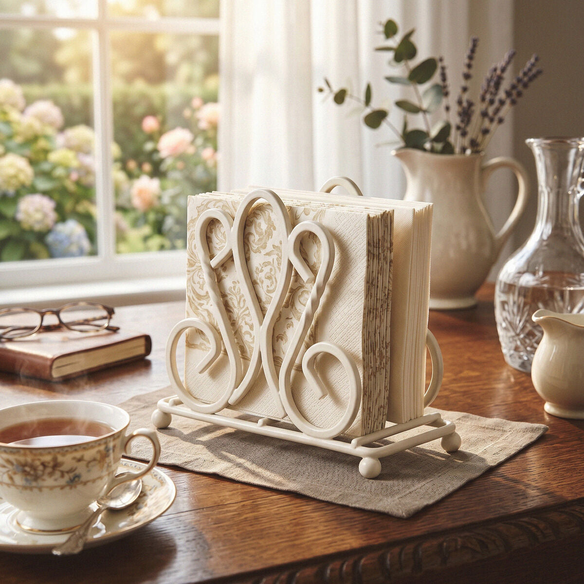 Orsina Fleur De Lis Metal Napkin Holder – Cream Table Organizer