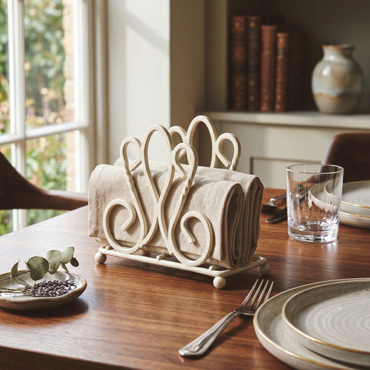 Orsina Fleur De Lis Metal Napkin Holder – Cream Table Organizer