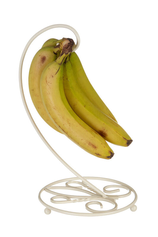 Orsina De Lis Banana Hanger – Cream Metal Fruit Stand with Scroll Base