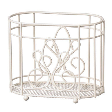 Orsina De Lis Utensil Holder – Vintage Cream Metal Cutlery Caddy
