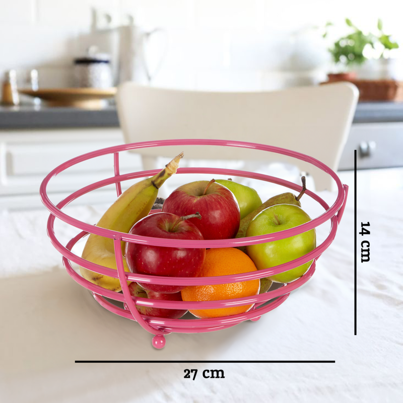 Orsina Helix Hot Pink Fruit Basket – Modern Wire Metal Kitchen Bowl