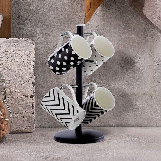Orsina Hirano Matte Black Metal Mug Tree – 6 Cup Countertop Organizer