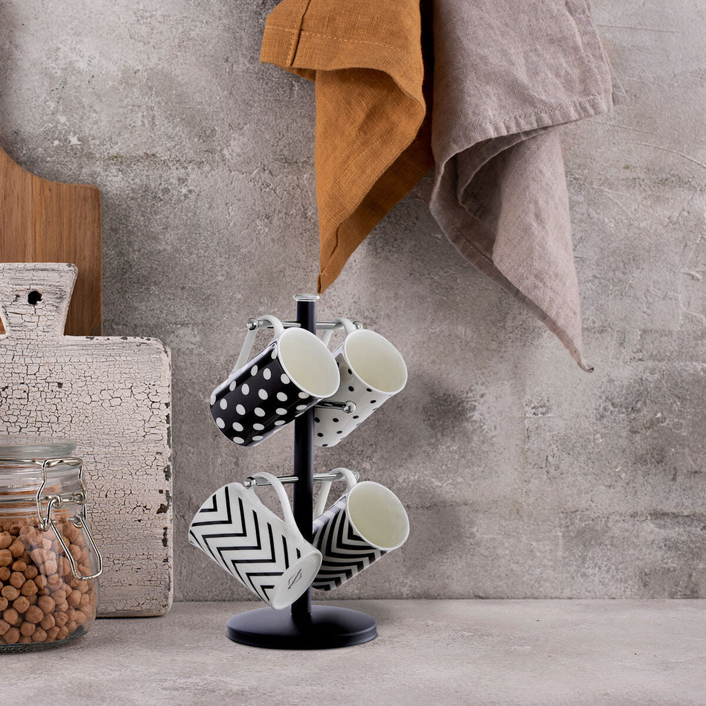 Orsina Hirano Matte Black Metal Mug Tree – 6 Cup Countertop Organizer