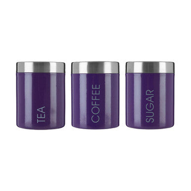 Orsina Purple Enamel Tea Coffee Sugar Set | Stainless Steel Lids