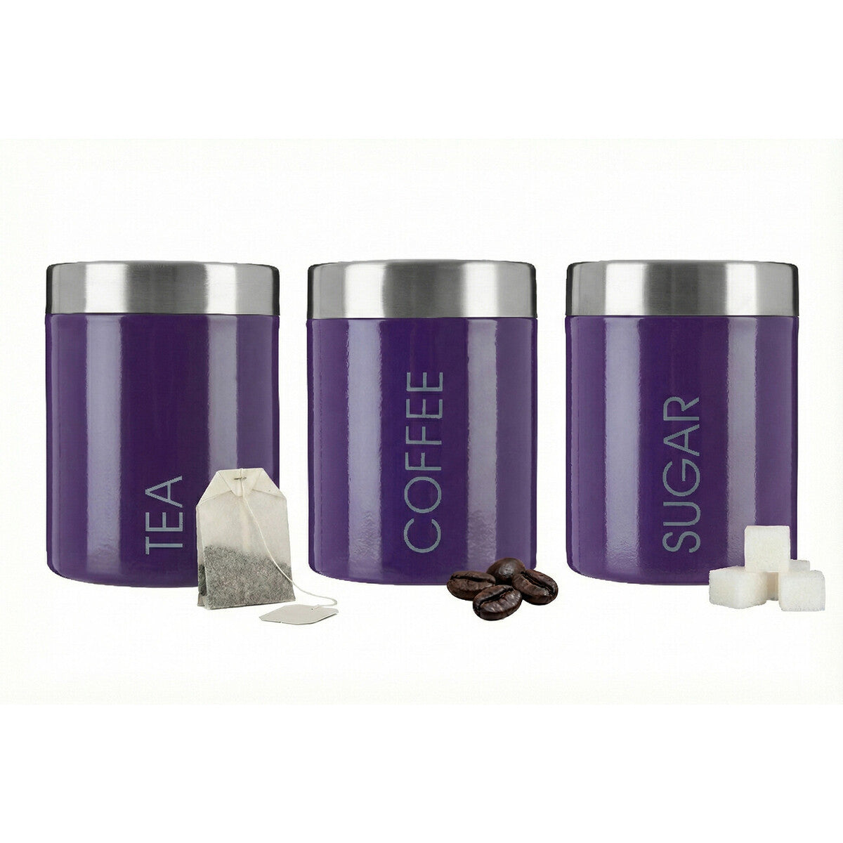 Orsina Purple Enamel Tea Coffee Sugar Set | Stainless Steel Lids