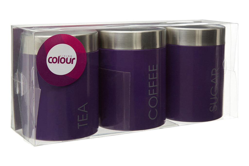 Orsina Purple Enamel Tea Coffee Sugar Set | Stainless Steel Lids