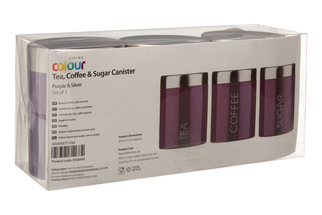 Orsina Purple Enamel Tea Coffee Sugar Set | Stainless Steel Lids