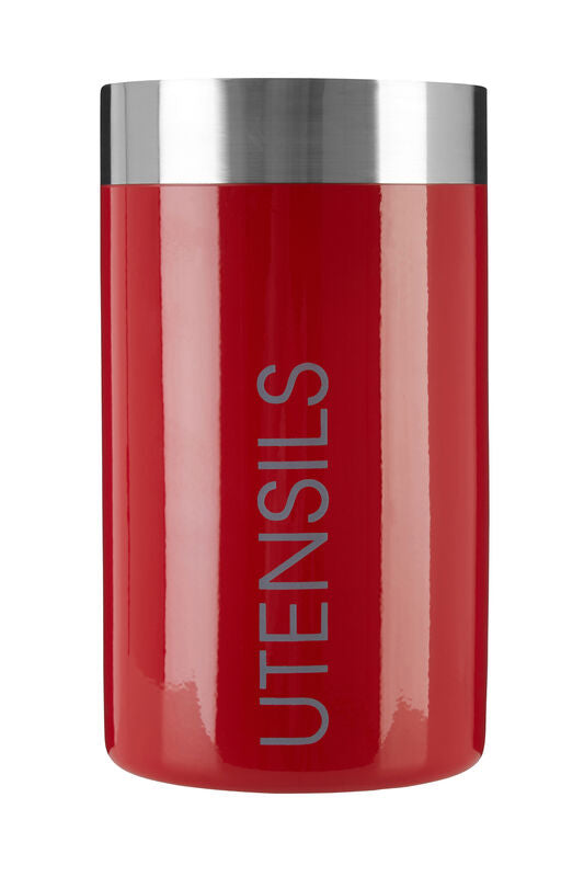 Orsina Red Enamel Utensil Holder | Stainless Steel Trim Kitchen Caddy