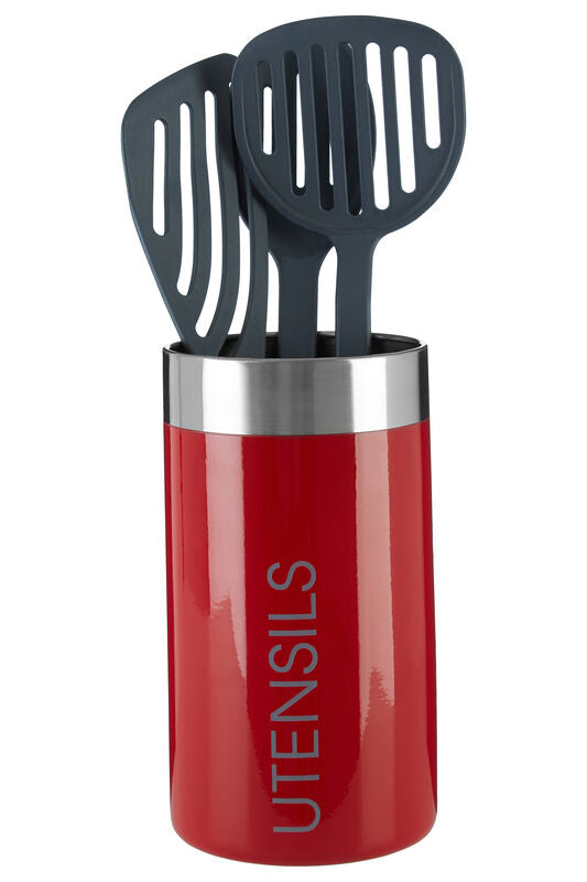 Orsina Red Enamel Utensil Holder | Stainless Steel Trim Kitchen Caddy