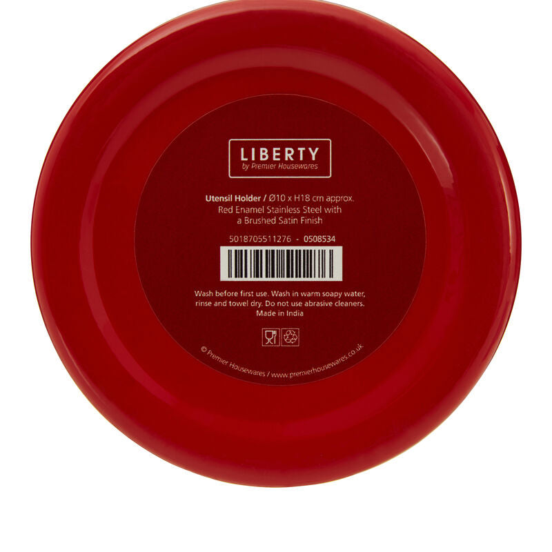 Orsina Red Enamel Utensil Holder | Stainless Steel Trim Kitchen Caddy
