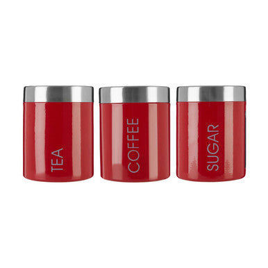 Orsina Red Enamel Tea Coffee Sugar Set – Stainless Steel Canisters