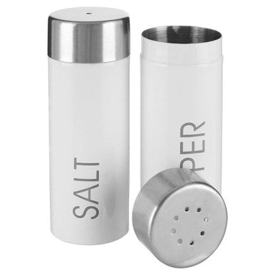 Orsina Liberty White Enamel Salt and Pepper Set | Stainless Steel Lids