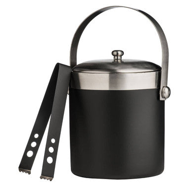 Orsina Black Enamel Ice Bucket with Tongs | Stainless Steel Barware