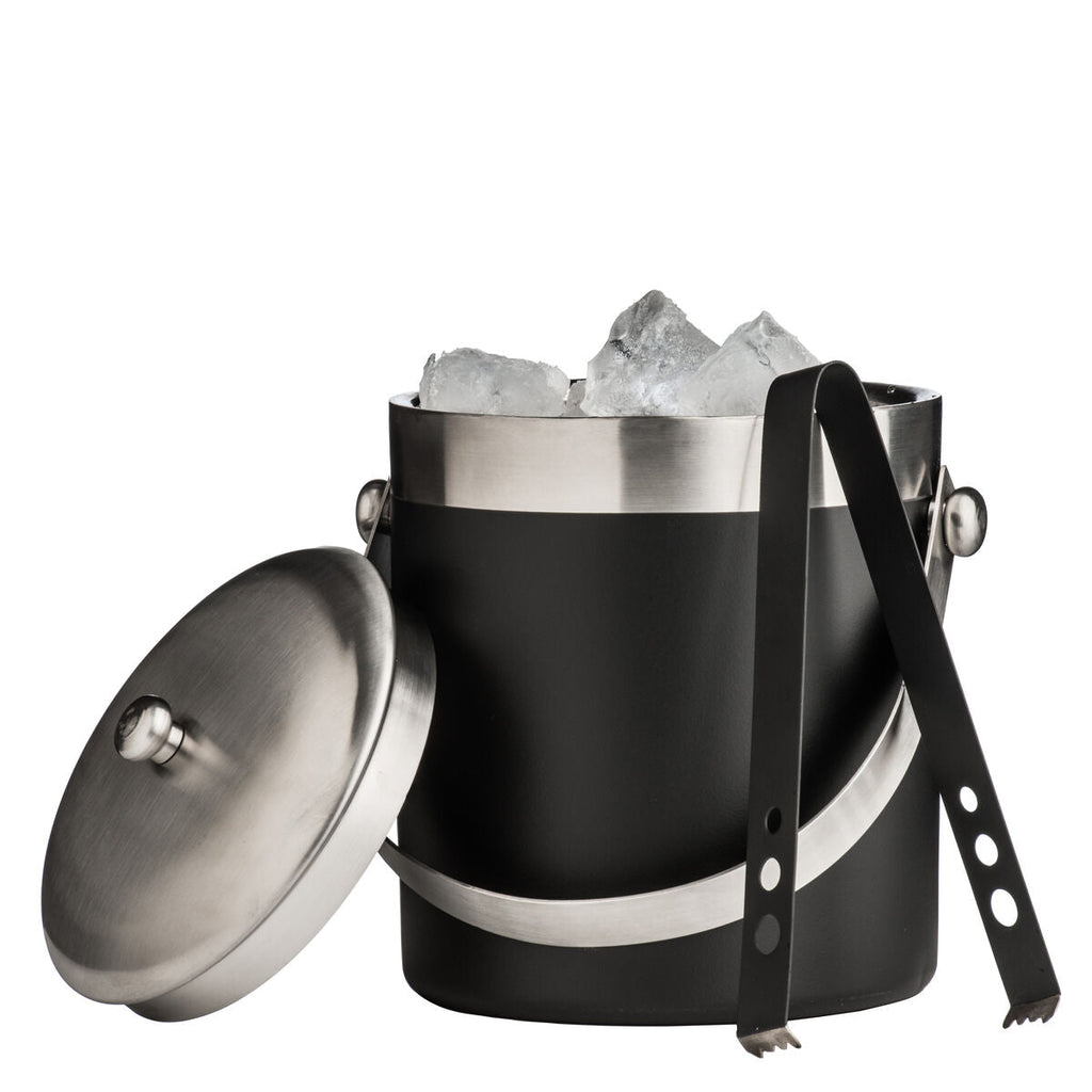 Orsina Black Enamel Ice Bucket with Tongs | Stainless Steel Barware