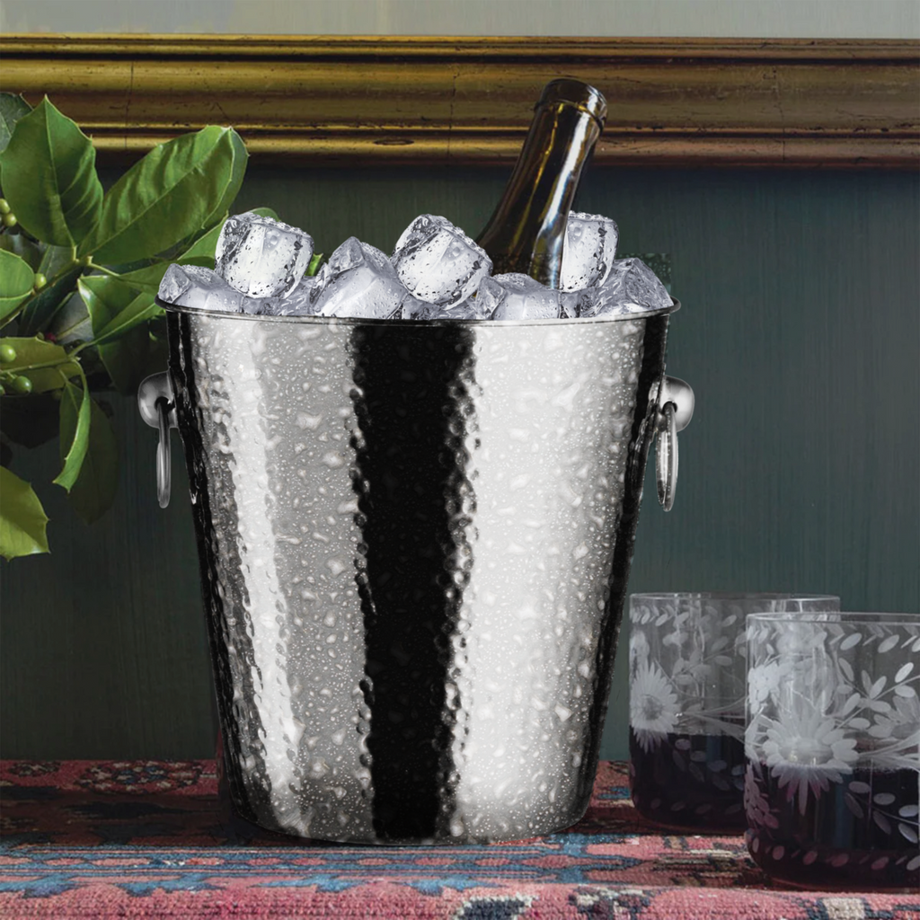 Orsina Hammered Stainless Steel Champagne Bucket | Silver Wine Cooler