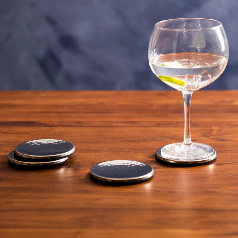 Orsina Stainless Steel Coasters – Set of 4 Hammered Metal Drinkware
