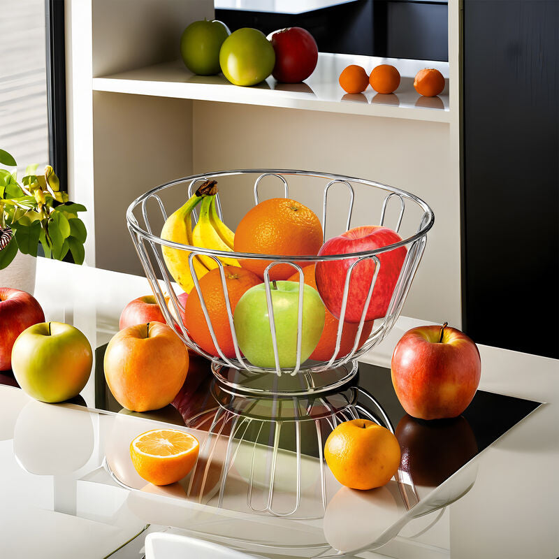 Orsina Avalon Chrome Round Fruit Basket – Modern Wire Produce Bowl