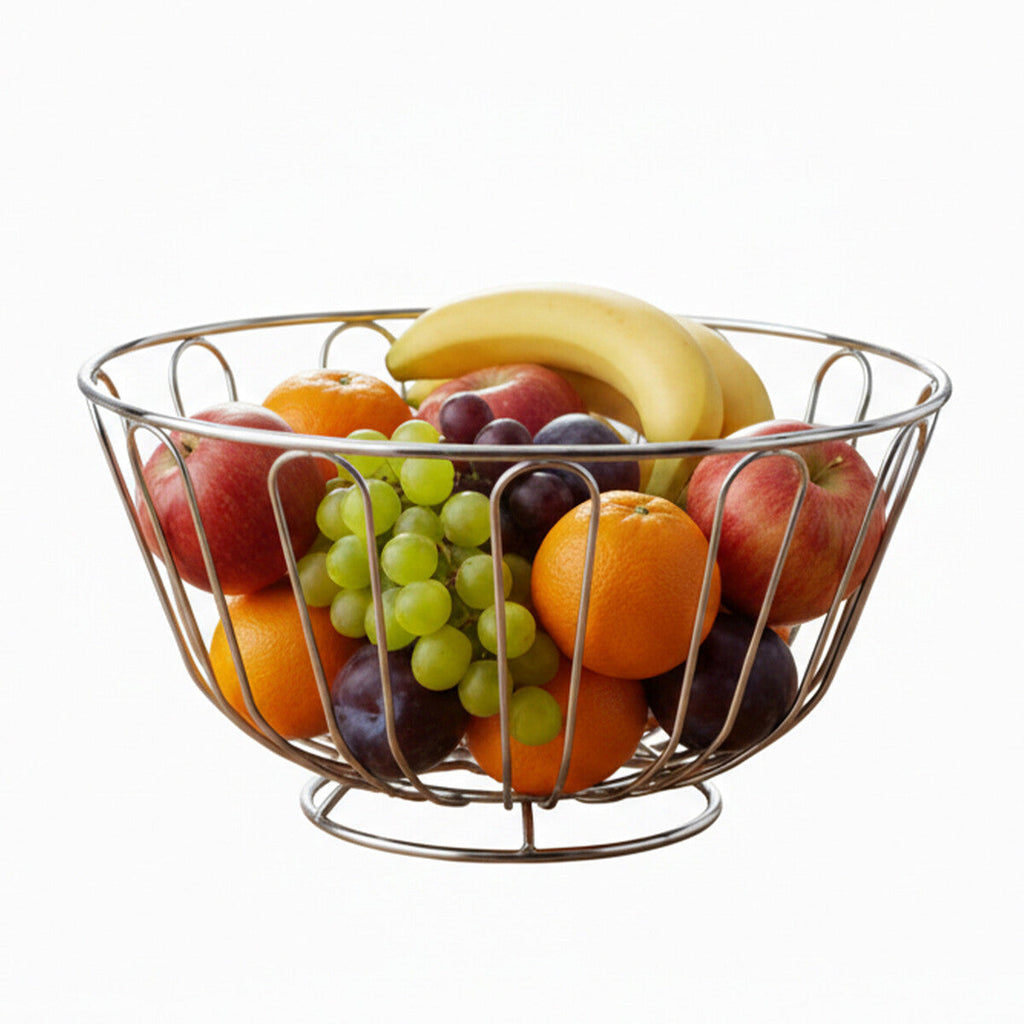 Orsina Avalon Chrome Round Fruit Basket – Modern Wire Produce Bowl